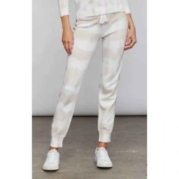 SUNDAYS Vera Tie-Dye Side-Stripe Lounge Knit Joggers in Tan - Picture 1 of 5